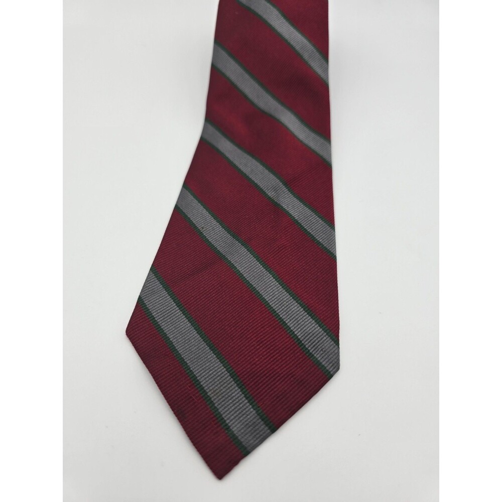 Vintage Polo Ralph Lauren Silk Tie Red Green Gray Striped Repp Men's Necktie